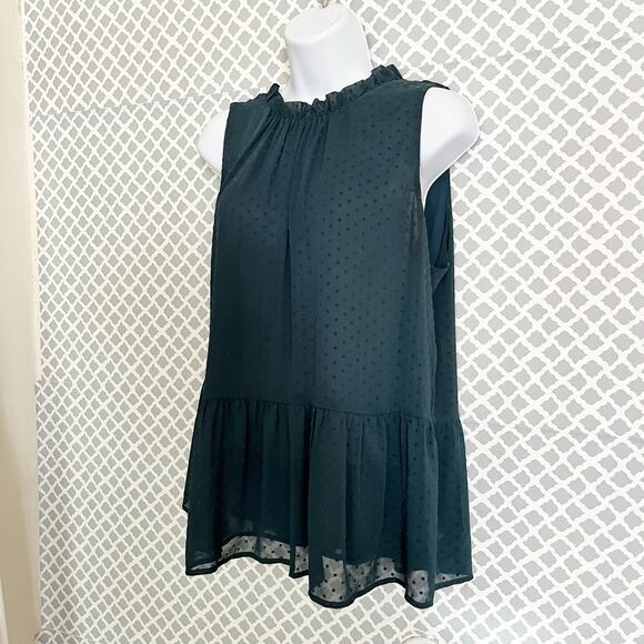 LOFT Green Swiss Dot Peplum Blouse – Green – Size L - Picture 5 of 8